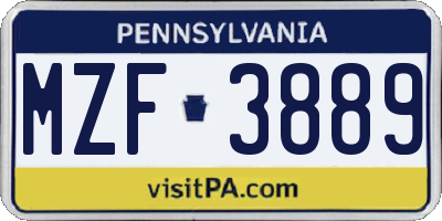 PA license plate MZF3889