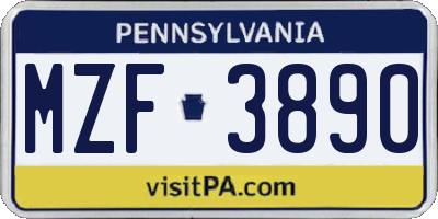 PA license plate MZF3890