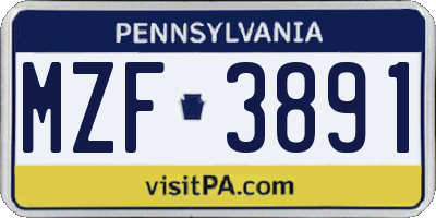 PA license plate MZF3891