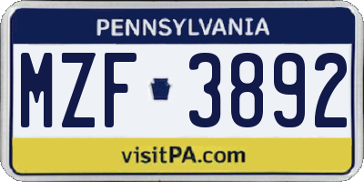 PA license plate MZF3892