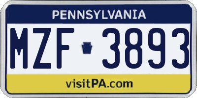 PA license plate MZF3893