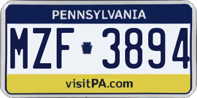 PA license plate MZF3894