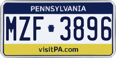 PA license plate MZF3896