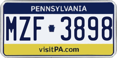 PA license plate MZF3898