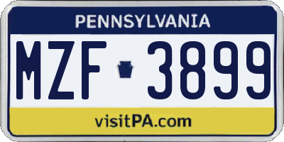 PA license plate MZF3899