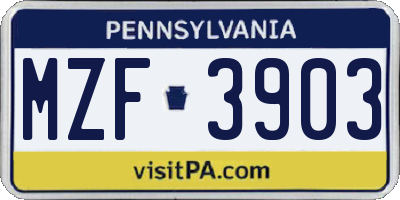 PA license plate MZF3903