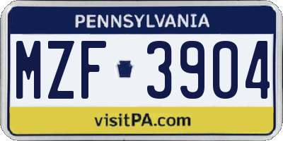 PA license plate MZF3904