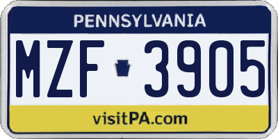 PA license plate MZF3905