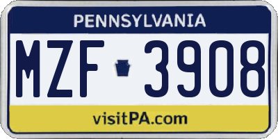 PA license plate MZF3908