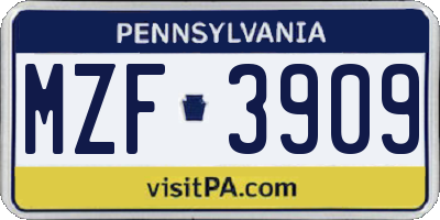 PA license plate MZF3909