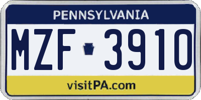 PA license plate MZF3910