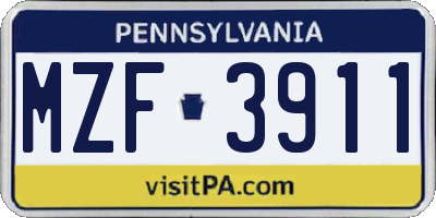 PA license plate MZF3911