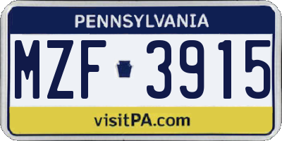 PA license plate MZF3915