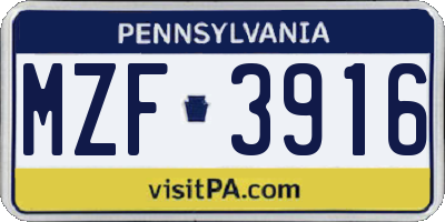 PA license plate MZF3916