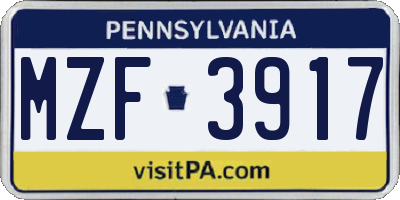 PA license plate MZF3917