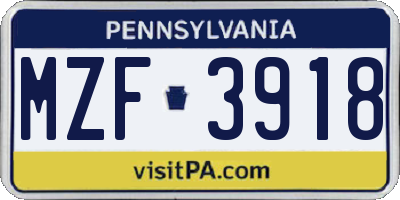 PA license plate MZF3918