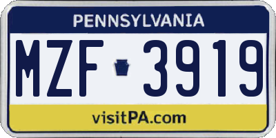 PA license plate MZF3919