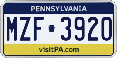 PA license plate MZF3920