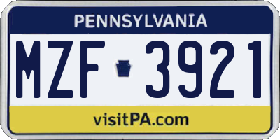 PA license plate MZF3921