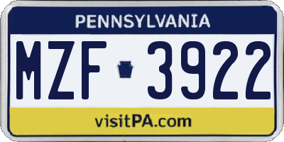 PA license plate MZF3922