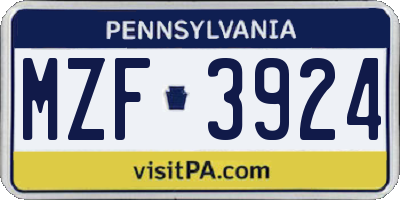 PA license plate MZF3924