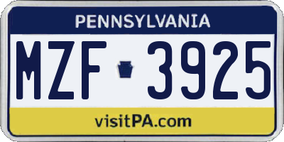 PA license plate MZF3925