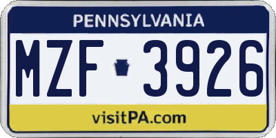 PA license plate MZF3926