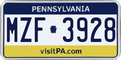PA license plate MZF3928