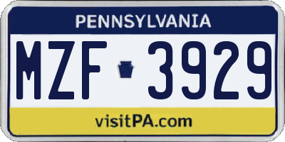 PA license plate MZF3929