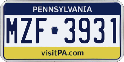PA license plate MZF3931