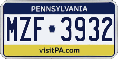 PA license plate MZF3932