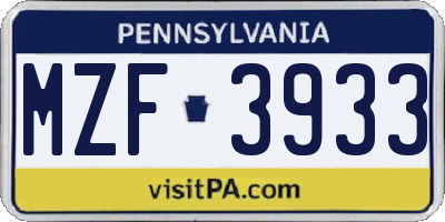 PA license plate MZF3933