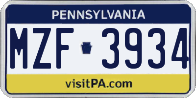 PA license plate MZF3934