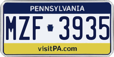 PA license plate MZF3935