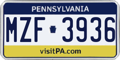 PA license plate MZF3936