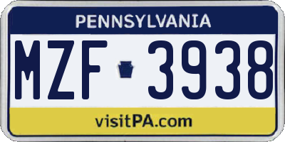 PA license plate MZF3938