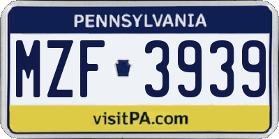 PA license plate MZF3939