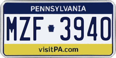 PA license plate MZF3940