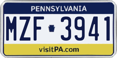 PA license plate MZF3941