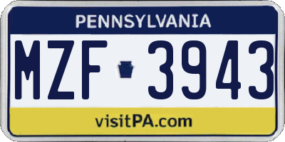 PA license plate MZF3943