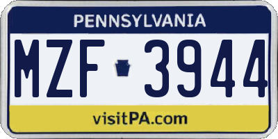 PA license plate MZF3944