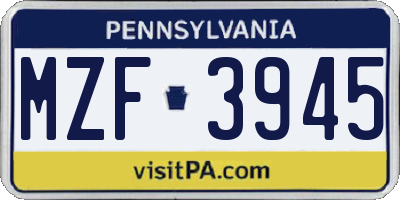 PA license plate MZF3945