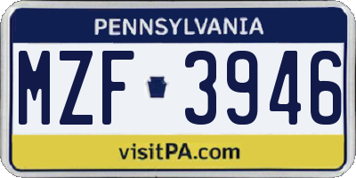 PA license plate MZF3946
