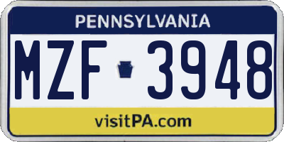 PA license plate MZF3948
