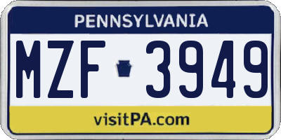 PA license plate MZF3949