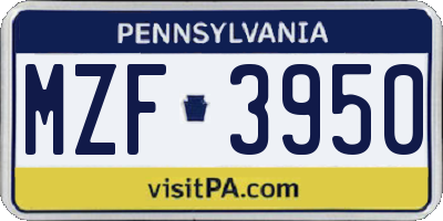 PA license plate MZF3950