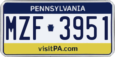 PA license plate MZF3951