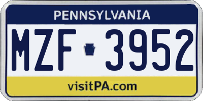 PA license plate MZF3952
