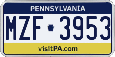 PA license plate MZF3953