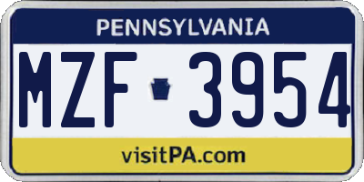 PA license plate MZF3954